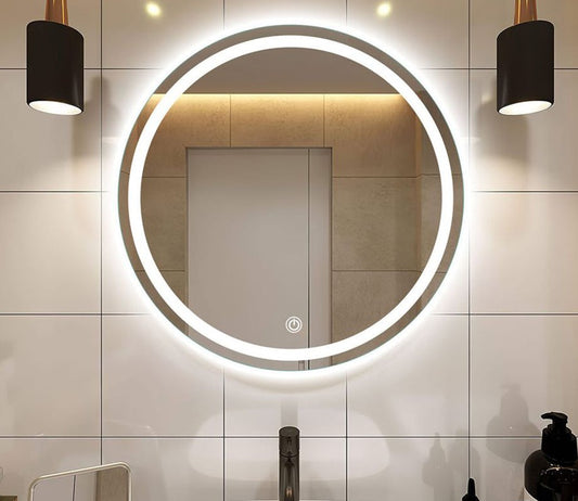 Smart Round Touch LED Mirror with Light Illuminated Wall Mounted Bathroom Mirror with Anti Fog & Dimmer Touch Switch Mirror, Waterproof Circle Lighted Vanity Mirror
